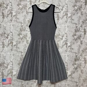 Alice + Olivia Kamilah Herringbone Knit Skater Dress in Black/White